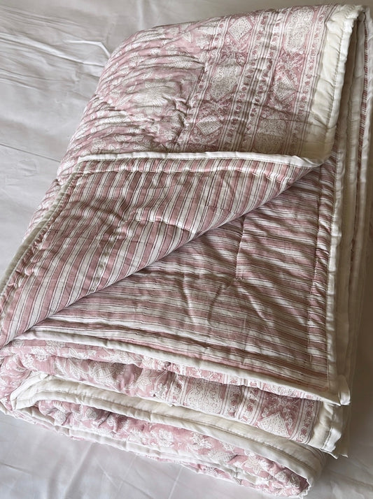 Pink Floral reversible cotton quilt