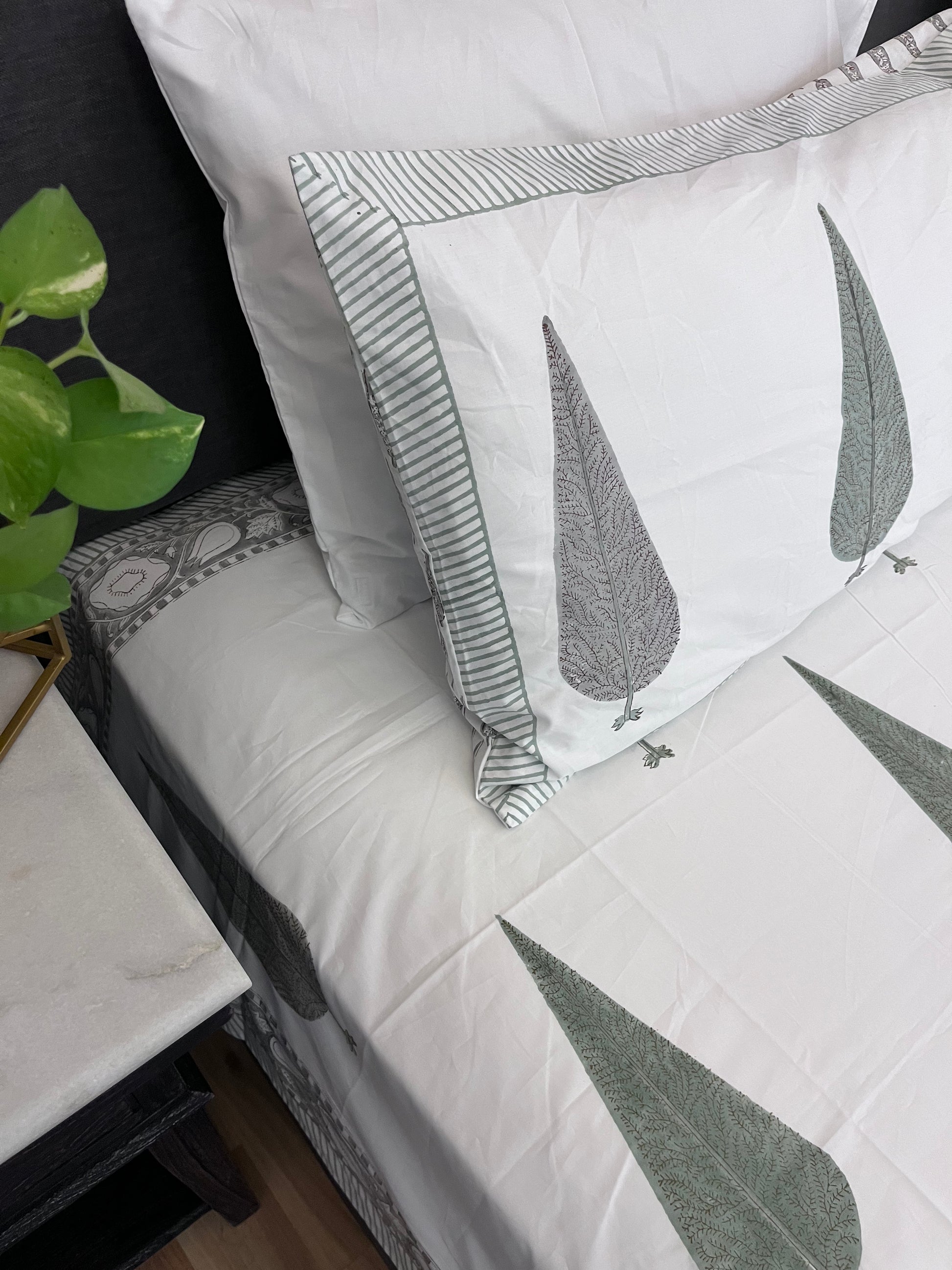 Green Cypress Handblock Printed Bedsheet