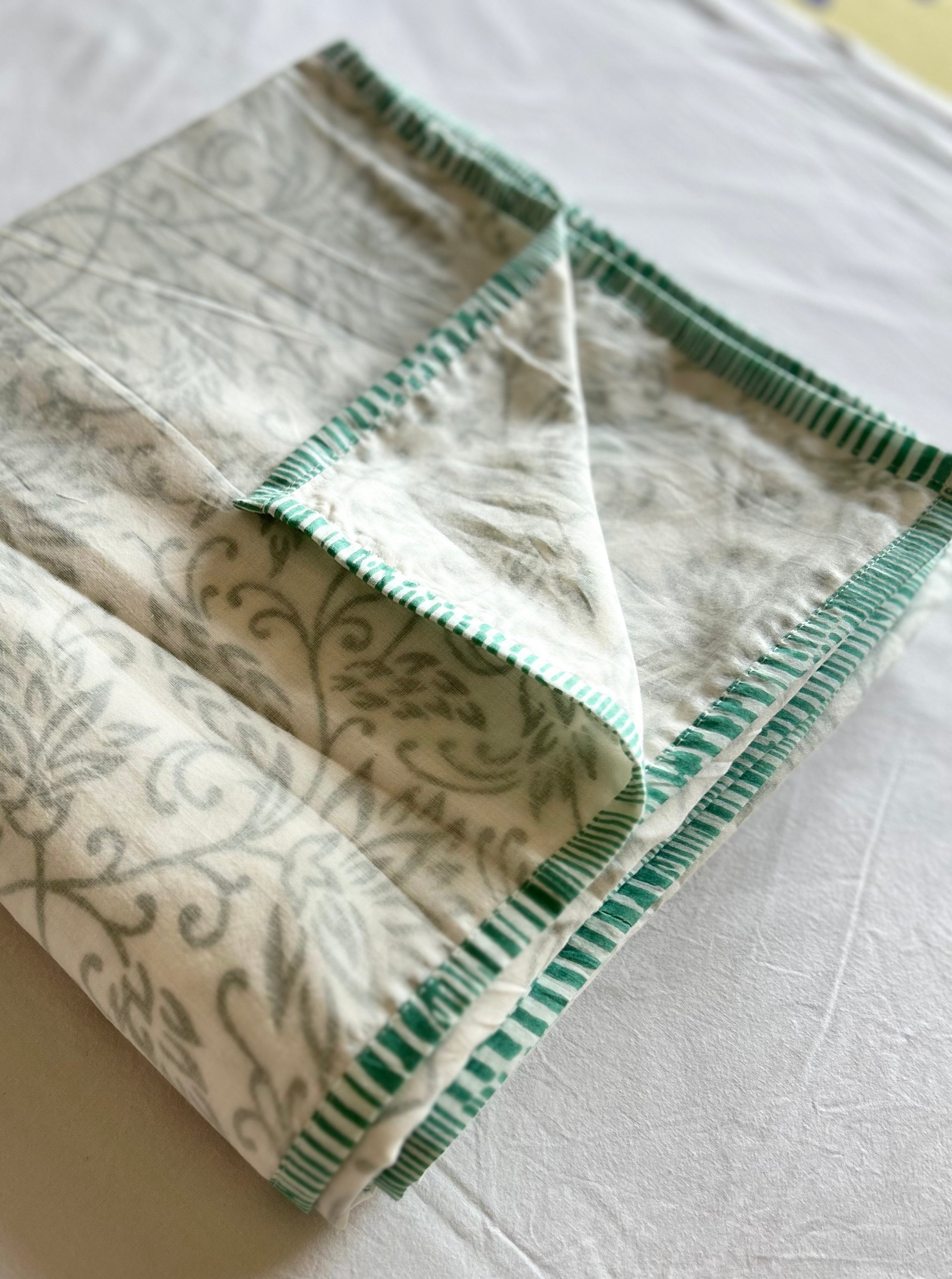 3-Layer Green floral mulmul dohar (Single)