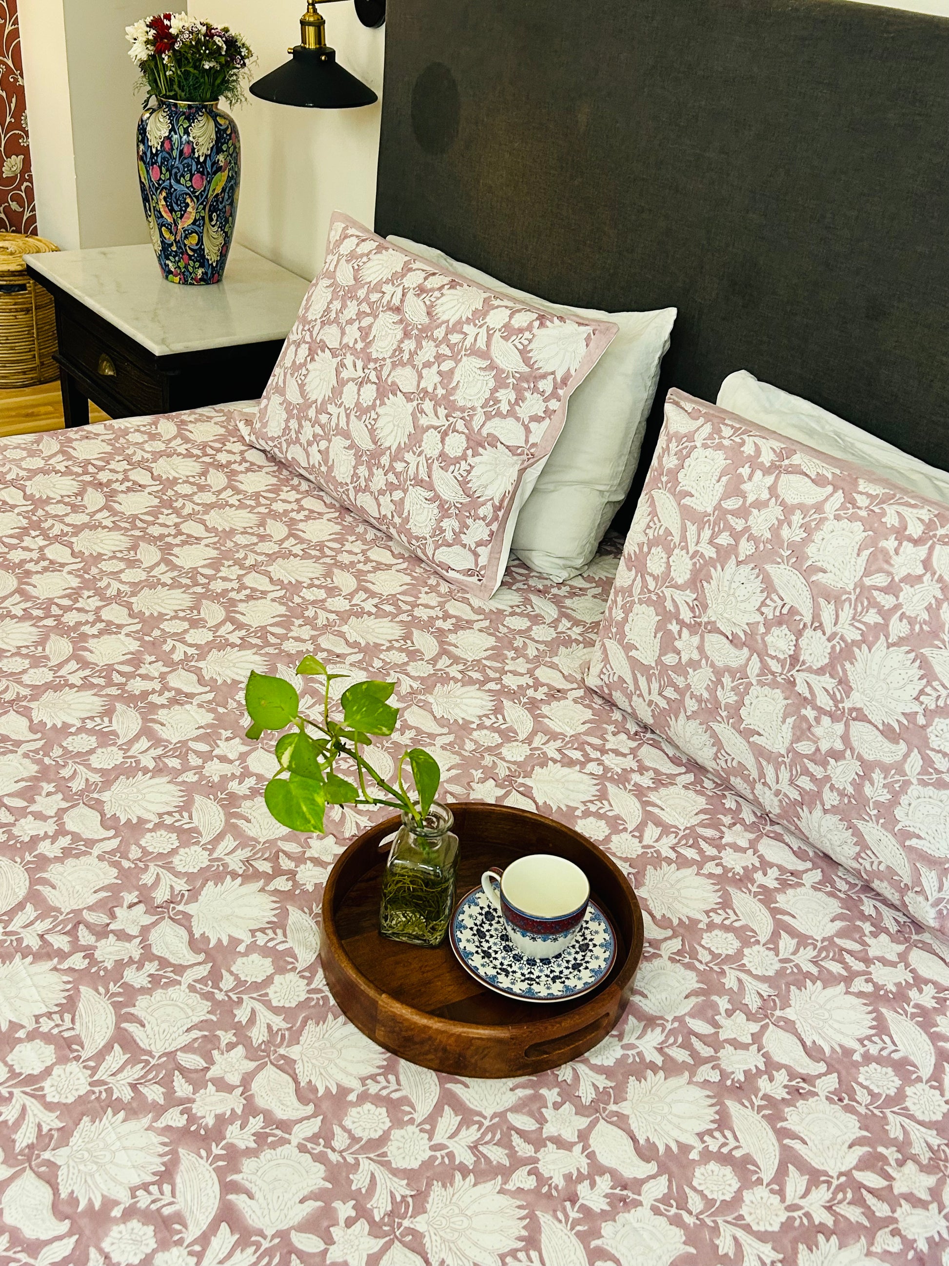 Lilac Handblock Printed Bedsheet