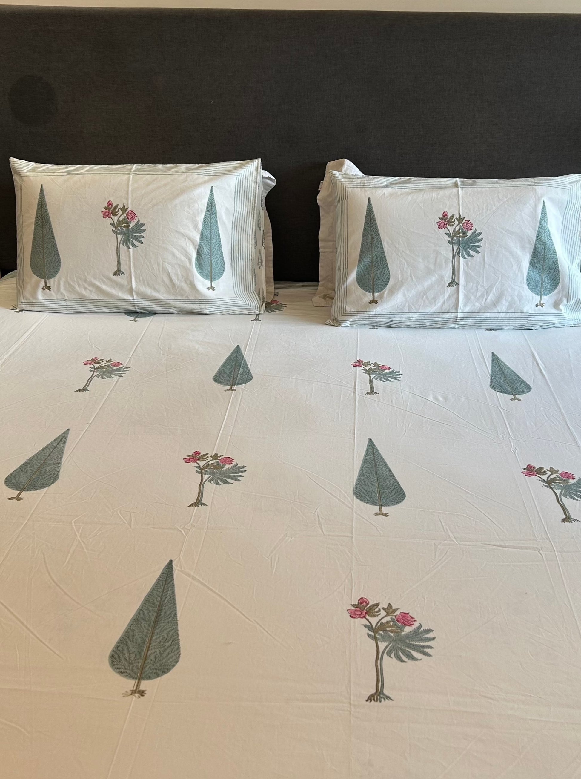 Floral Cypress Handblock Printed Bedsheet