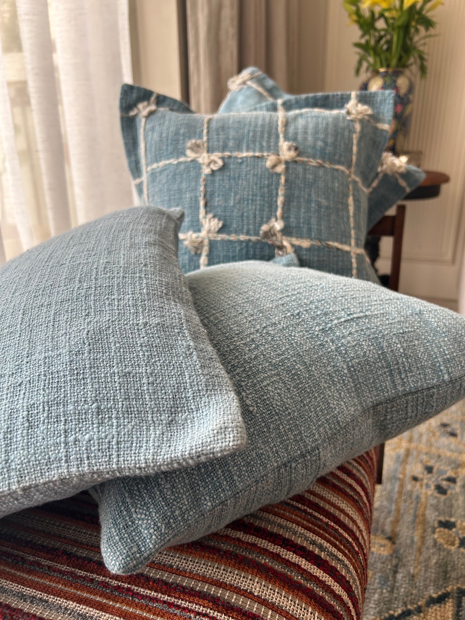 Hand Knotted and Sky Blue Cushion Cover Set