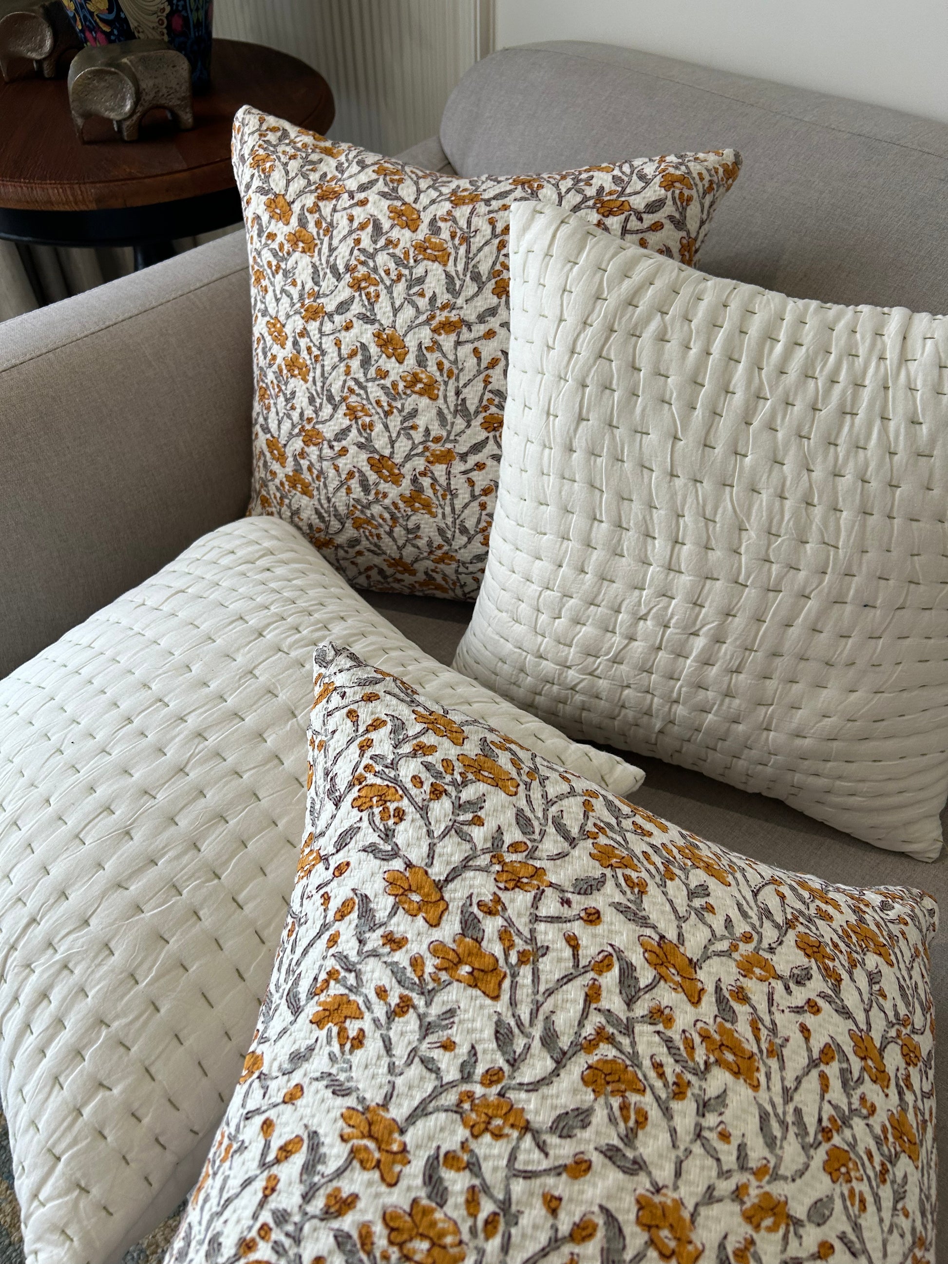 Orange Daffodil and Kantha Cushion Cover Set