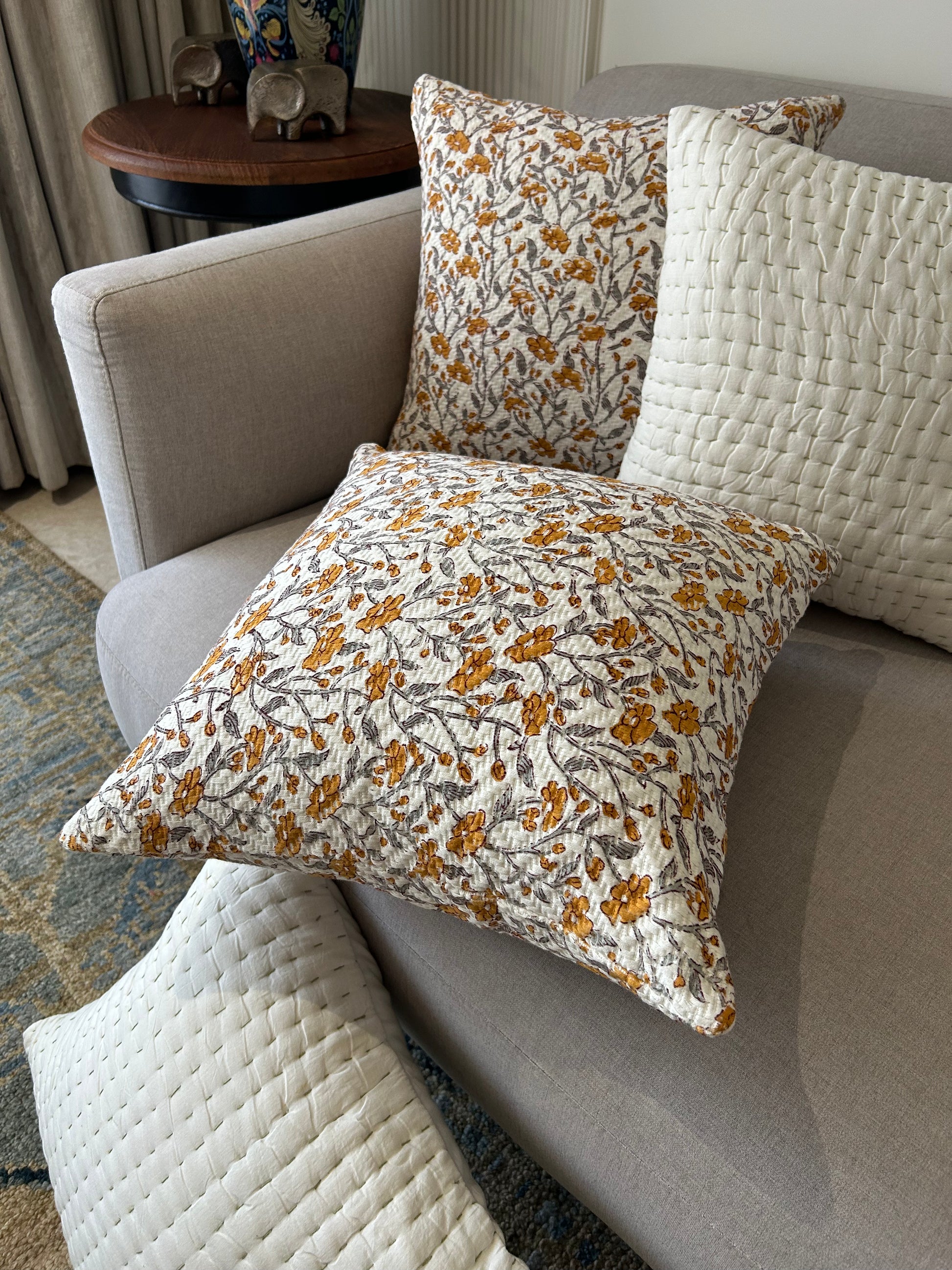 Orange Daffodil and Kantha Cushion Cover Set