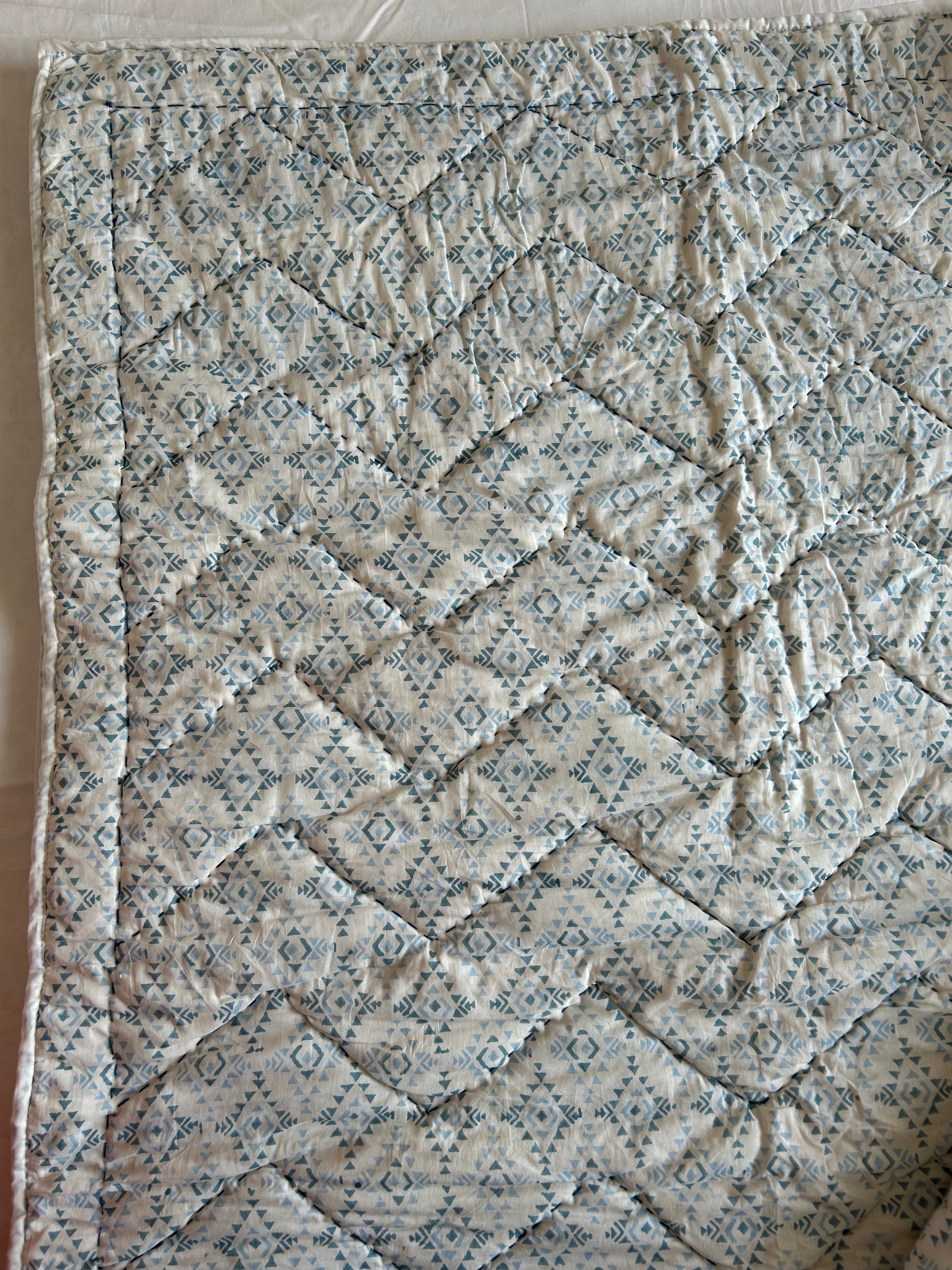 Iceblue patterned reversible cotton Quilt