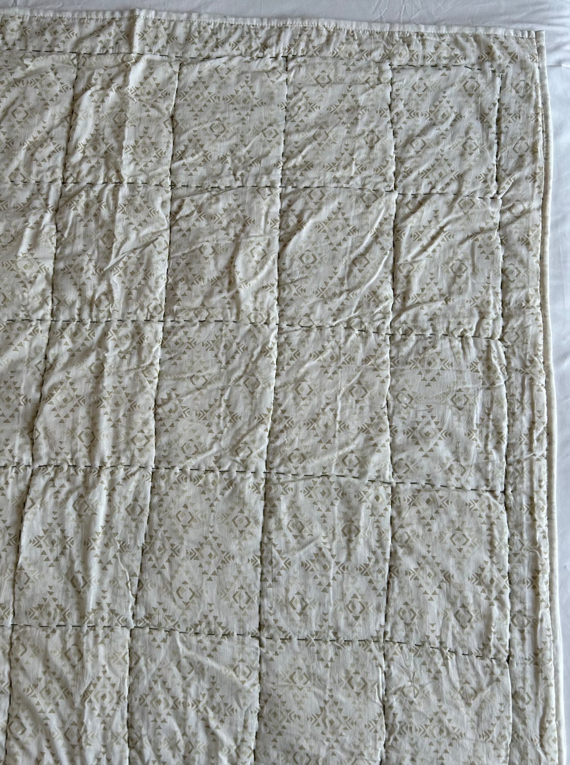 Light green patterned reversible cotton quilt