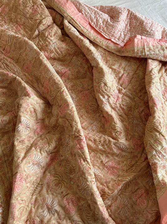 Peach Floral reversible cotton quilt