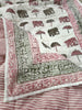 Baby Elephant Umbrella Hand Block Printed Cotton Baby Quilt